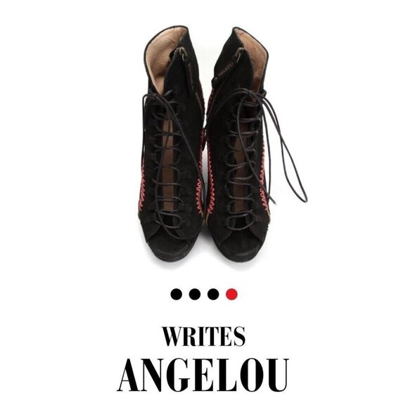 JOHN FLUEVOG-WRITES Angelou-Black Nubuck Leather-Peep-Toe-SZ 7-Excellent - Picture 4 of 11